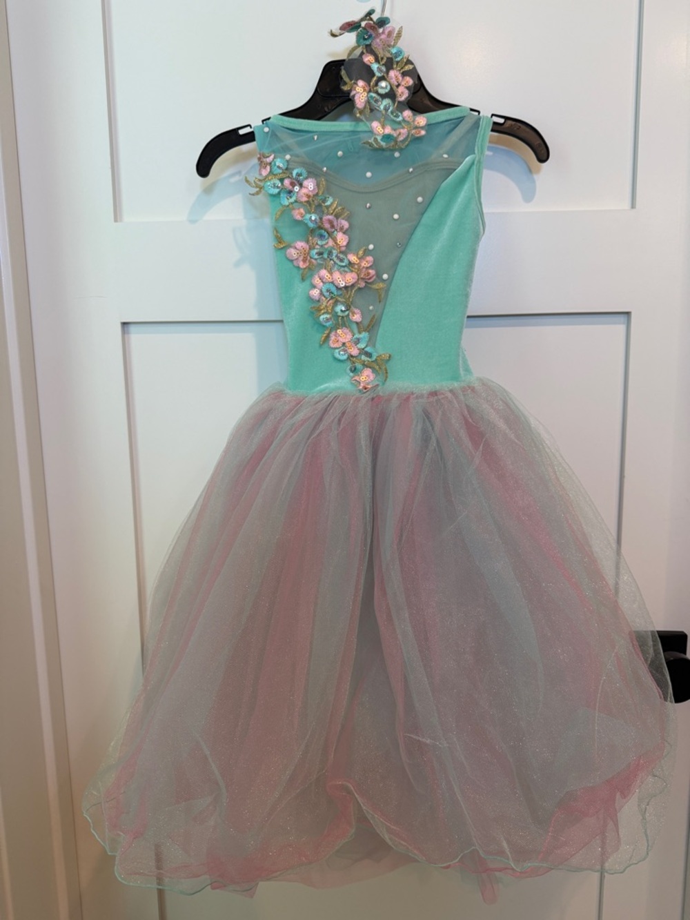 Aqua & Pink Floral Tulle Dance Costume Dress
